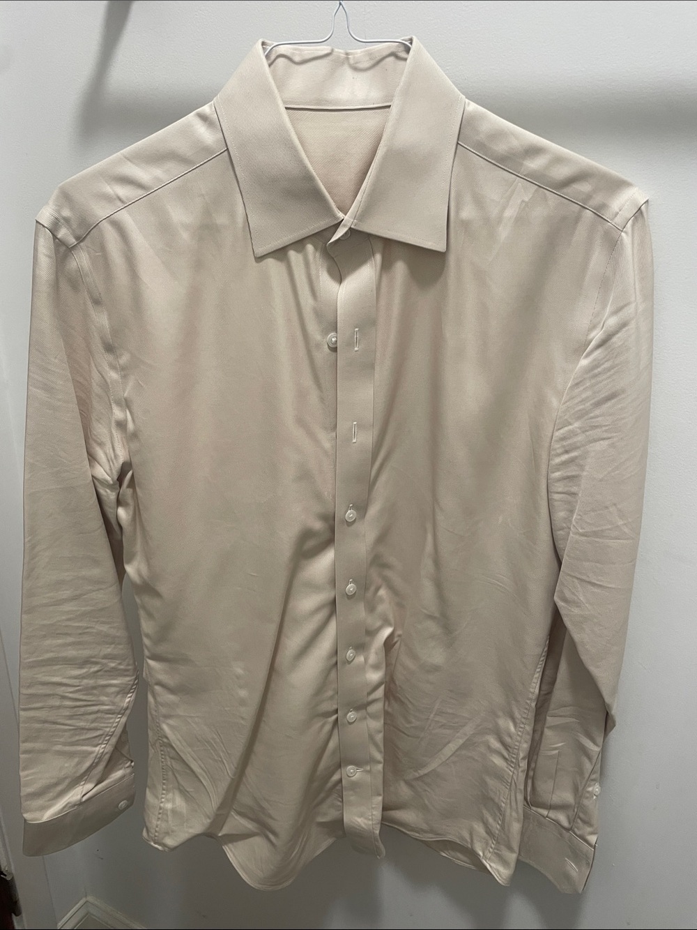 J. Hilburn Men's Long-Sleeve Dress Shirt in Light Beige
